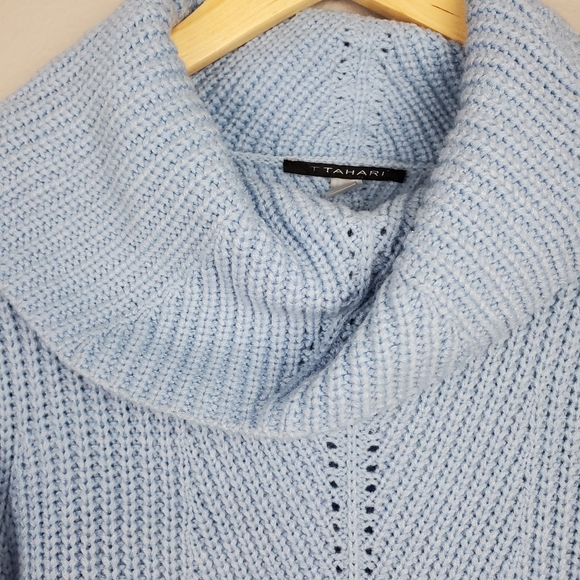 Tahari light blue cable knit, cowl neck sweater - Picture 4 of 10